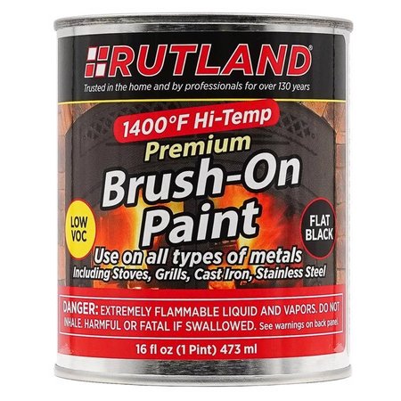 Rutland Brush On Flat Black High Heat Low VOC Paint 16 oz 81V
